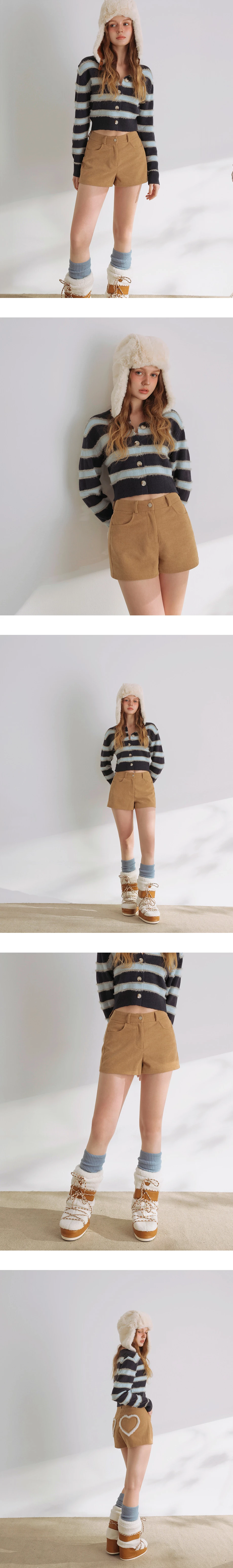 High Waist Corduroy Shorts with Sherpa Heart Back Patch