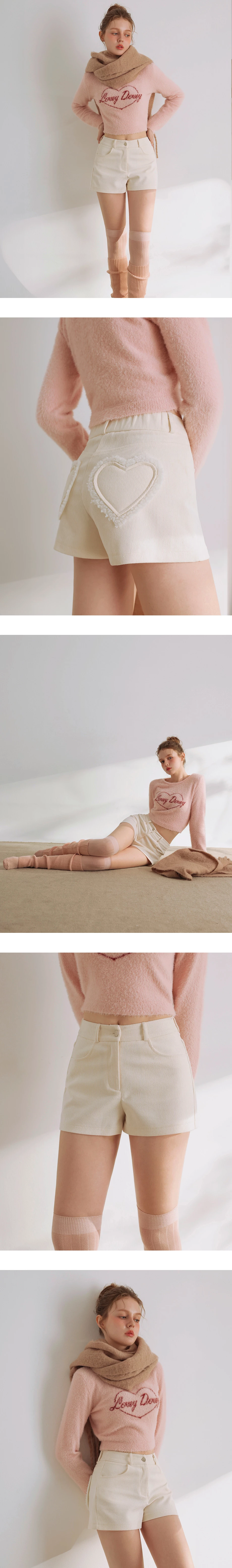 High Waist Corduroy Shorts with Sherpa Heart Back Patch