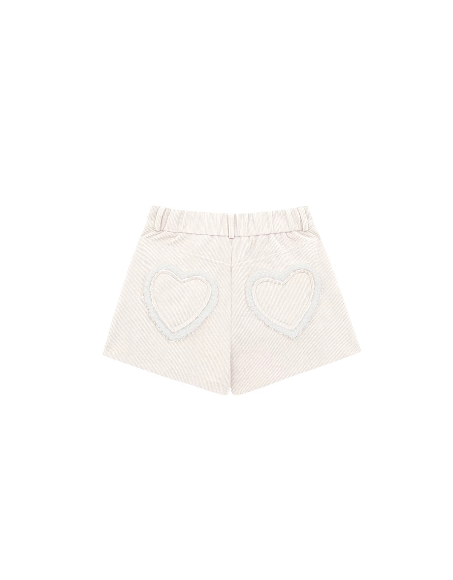 High Waist Corduroy Shorts with Sherpa Heart Back Patch