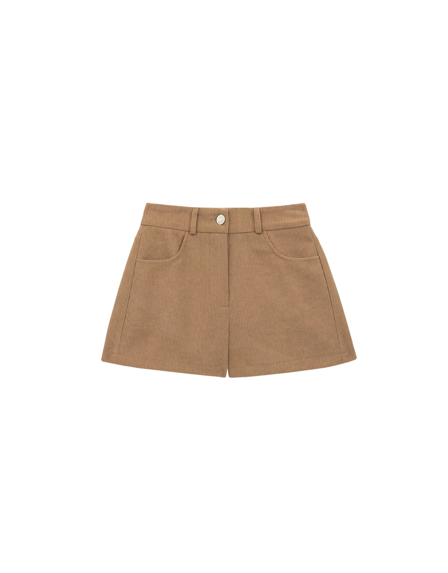 High Waist Corduroy Shorts with Sherpa Heart Back Patch