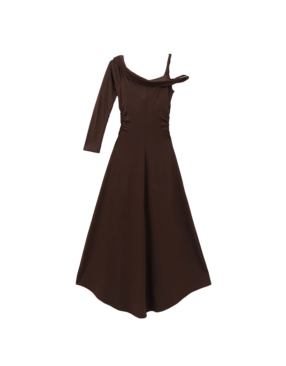 Asymmetric One Shoulder Draped Padded Maxi Dress