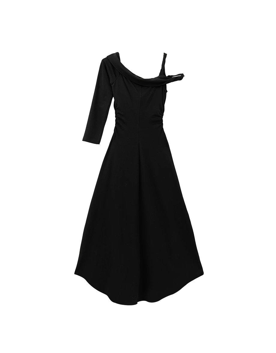 Asymmetric One Shoulder Draped Padded Maxi Dress