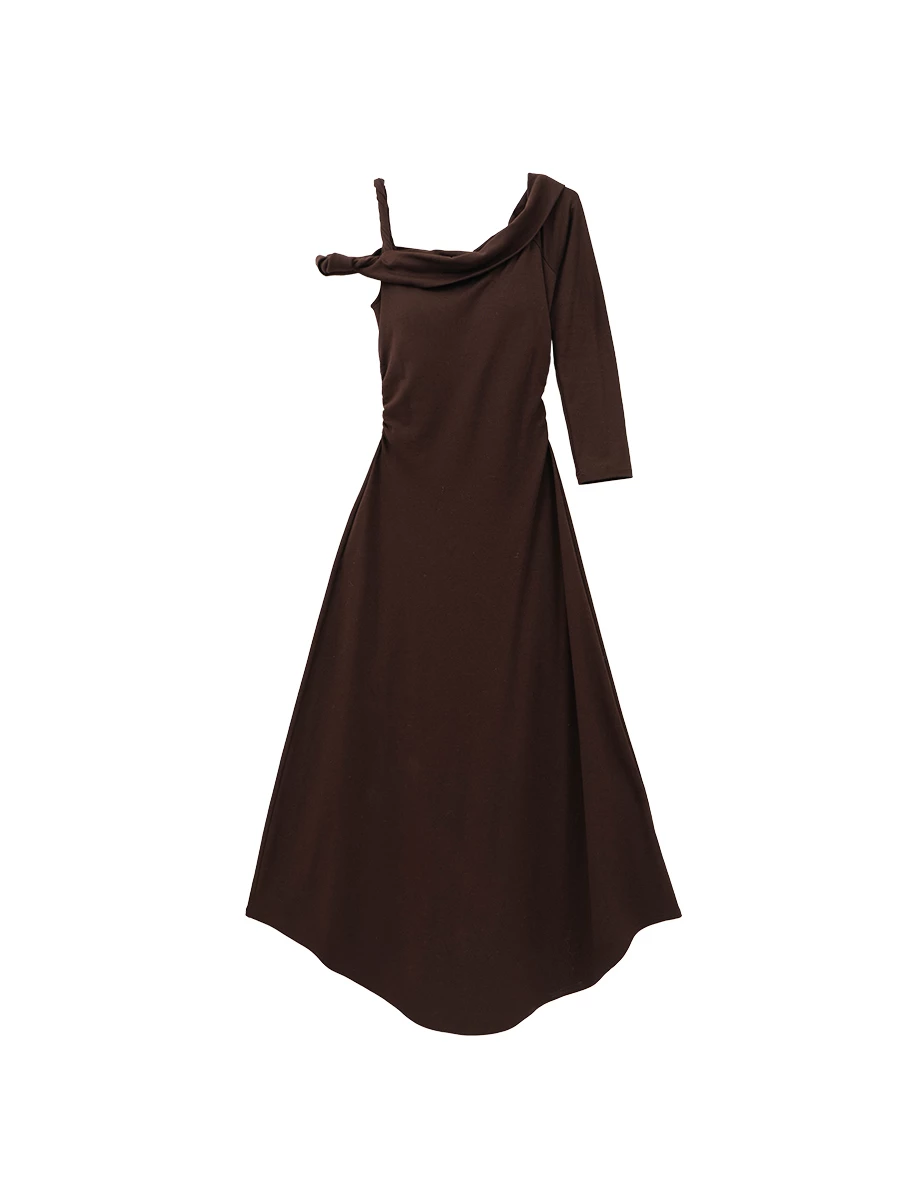 Asymmetric One Shoulder Draped Padded Maxi Dress