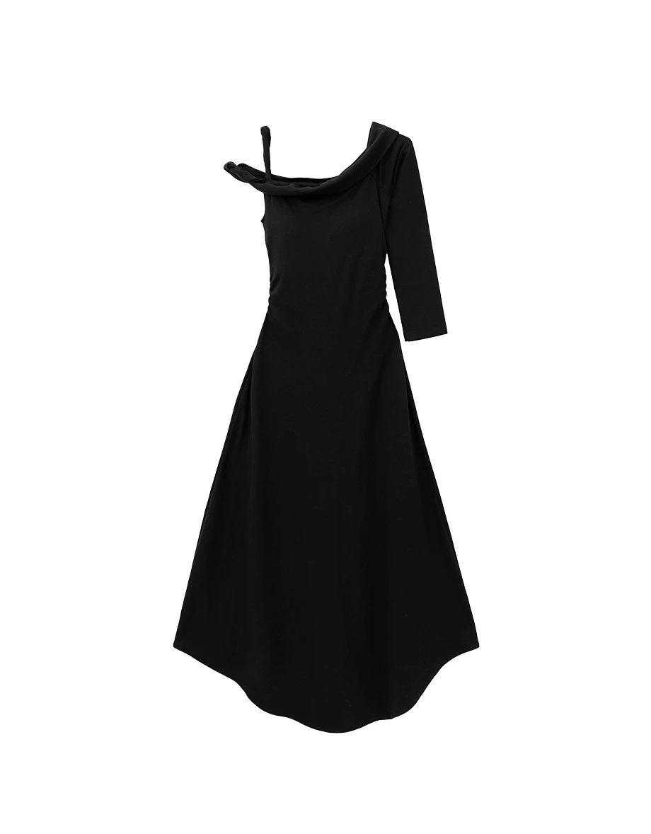 Asymmetric One Shoulder Draped Padded Maxi Dress