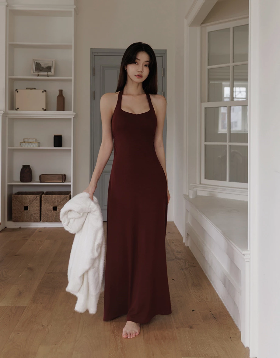 Heat Tech Collection Halter Neck Strapless Fitted Padded Maxi Dress