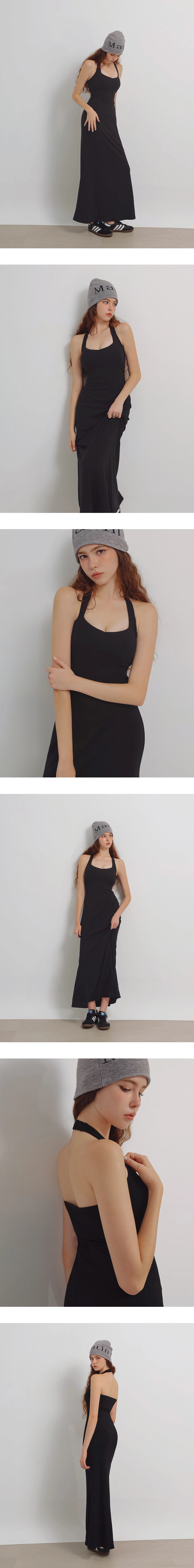 WARM↑UP薄感好身材 方領繞頸寬肩帶側抓褶發熱BRA長洋裝