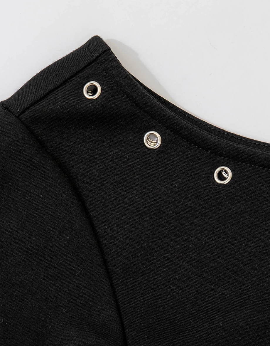 Eyelet Trim Asymmetric One Shoulder Bodycon Padded Mini Dress