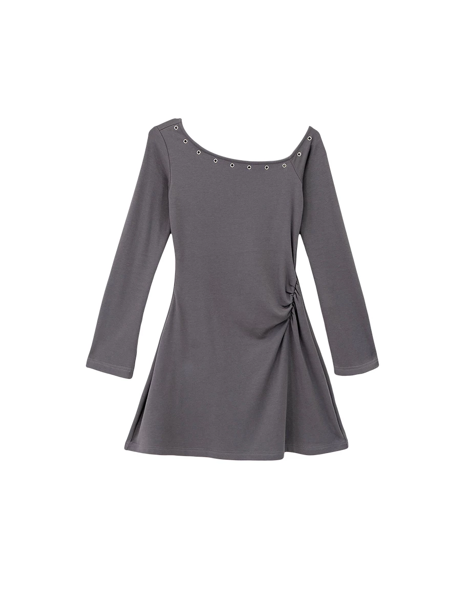 Eyelet Trim Asymmetric One Shoulder Bodycon Padded Mini Dress