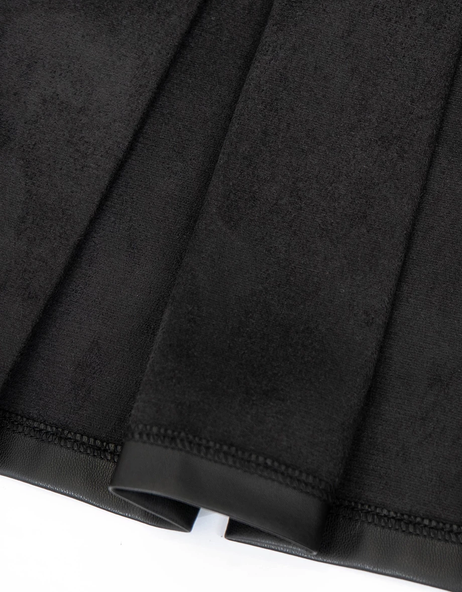 【Heat Tech】Sleeveless Faux Leather Belted Pleated Mini Dress