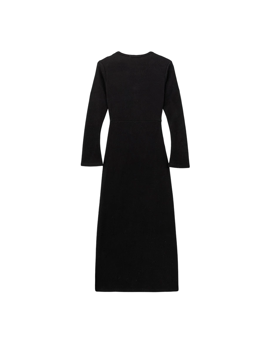 Long Sleeve Ruched Waist Side Slit Bodycon Maxi Dress with Placket Buttons