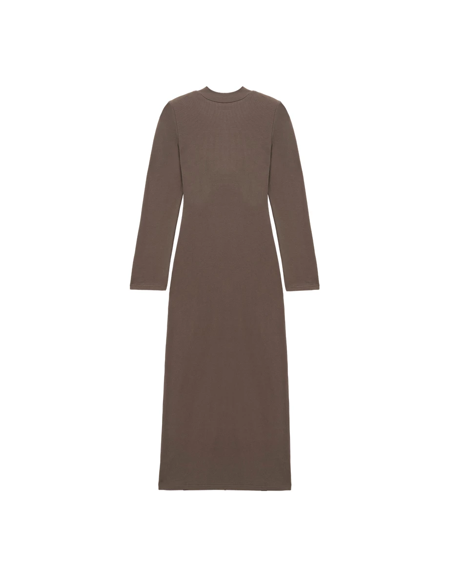 【Heat Tech】Cut Out Choker Scoop Neck Long Sleeve Side Slit Padded Maxi Dress 【Heat Tech】Cut Out Choker Scoop Neck Long Sleeve Side Slit Padded Maxi Dress