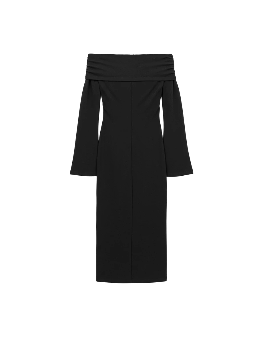 Off Shoulder Foldover Neck Side Slit Bodycon Padded Maxi Dress