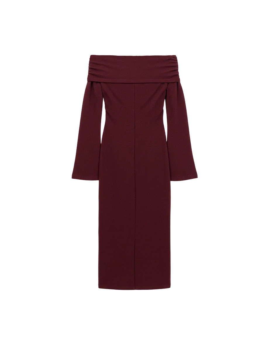 Off Shoulder Foldover Neck Side Slit Bodycon Padded Maxi Dress