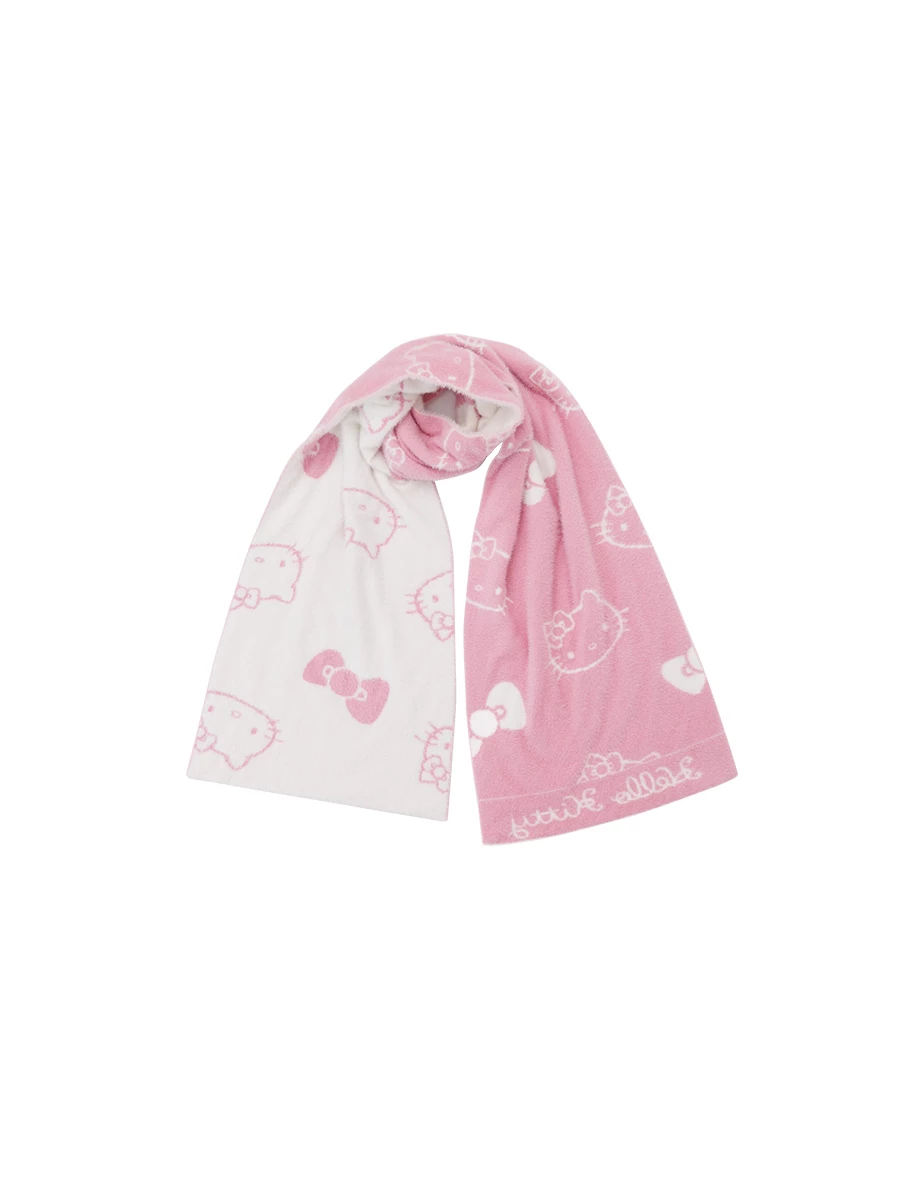 【Hello Kitty Collaboration】Fuzzy Reversible Scarf with Kitty & Bow Pattern
