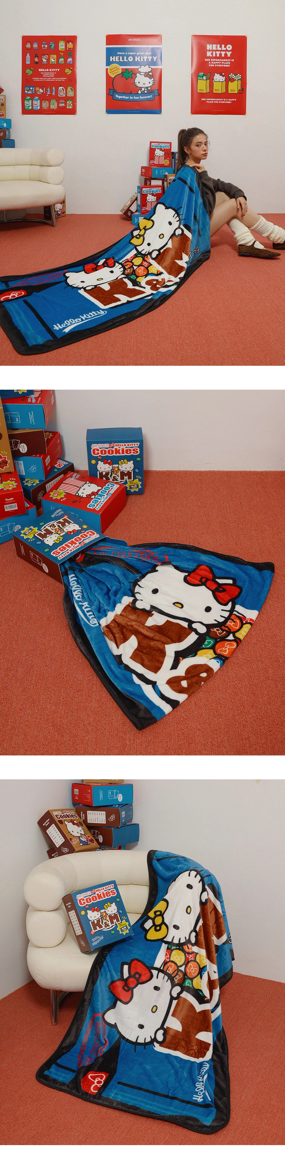 【Hello Kitty Collaboration】Cozy Fleece Blanket with Kitty Graphic