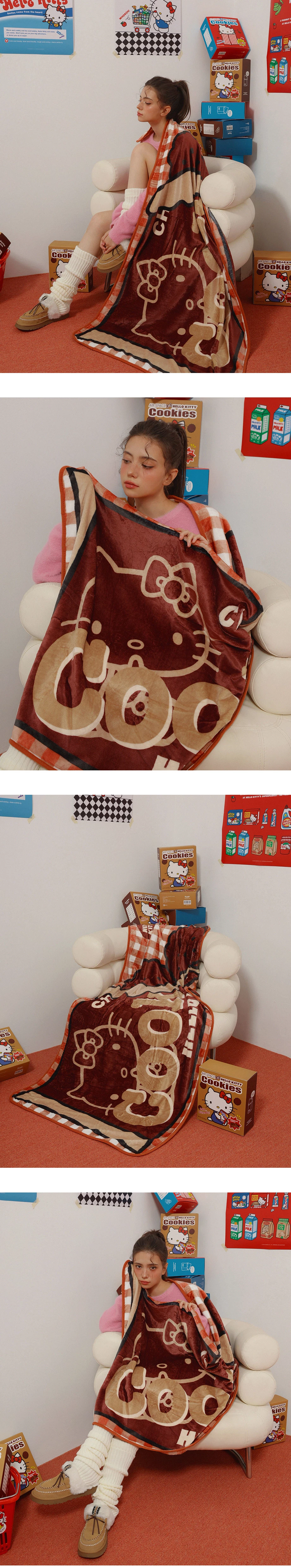 【Hello Kitty Collaboration】Cozy Fleece Blanket with Kitty Graphic