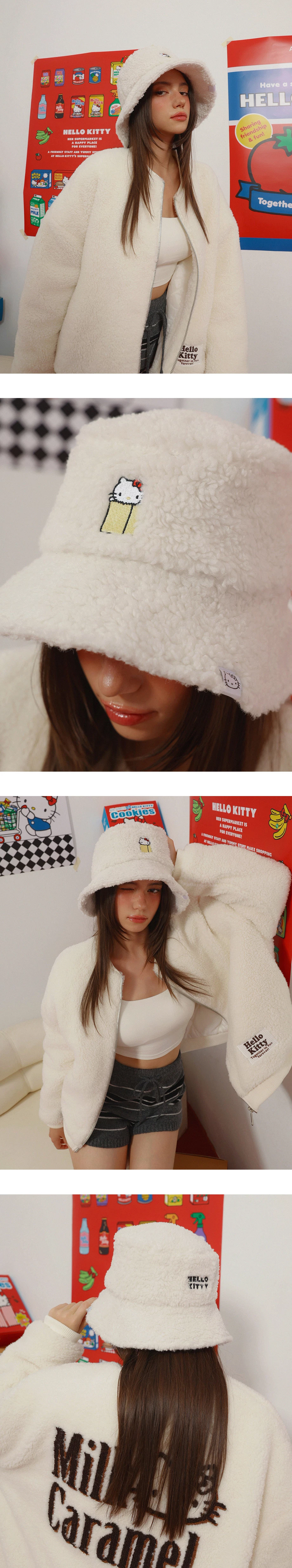 【Hello Kitty Collaboration】Fluffy Bucket Hat with Kitty Embroidery