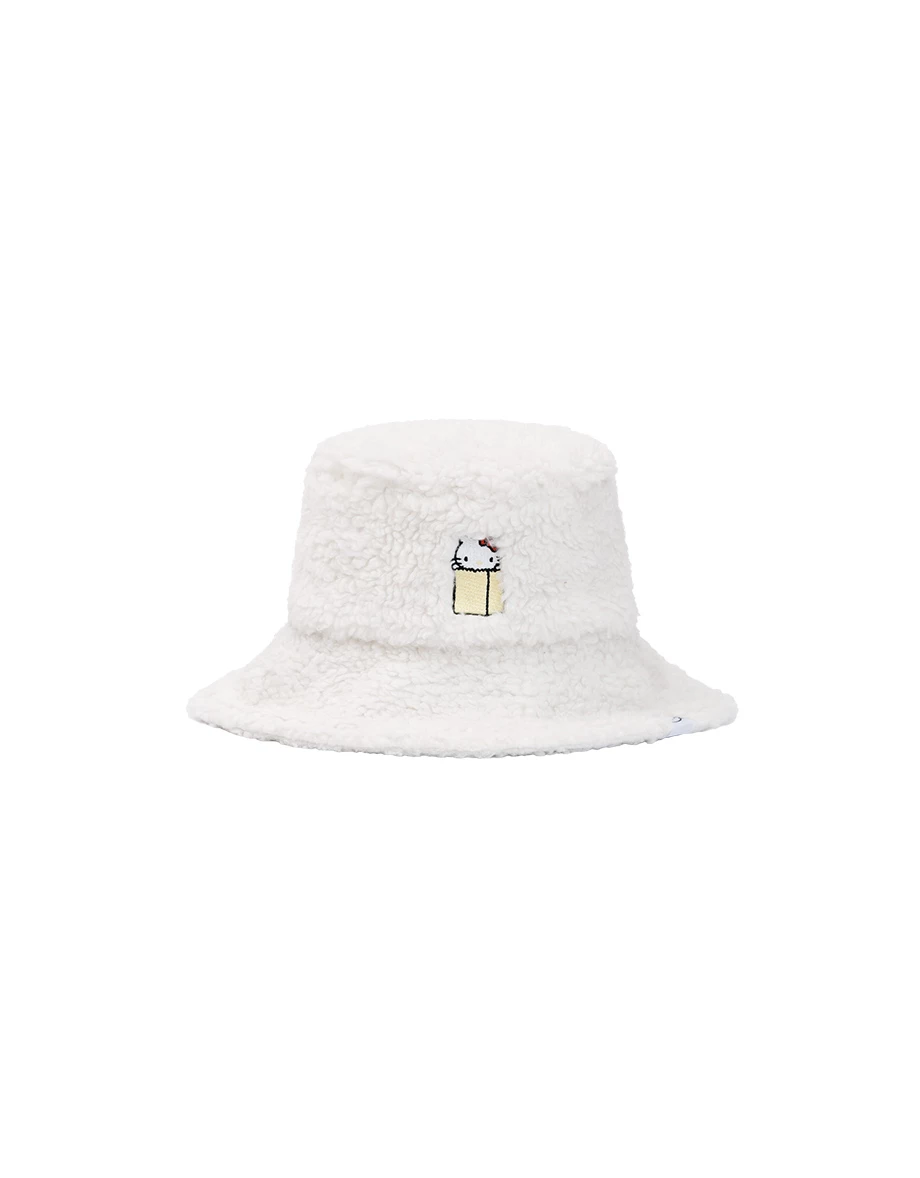 【Hello Kitty Collaboration】Fluffy Bucket Hat with Kitty Embroidery
