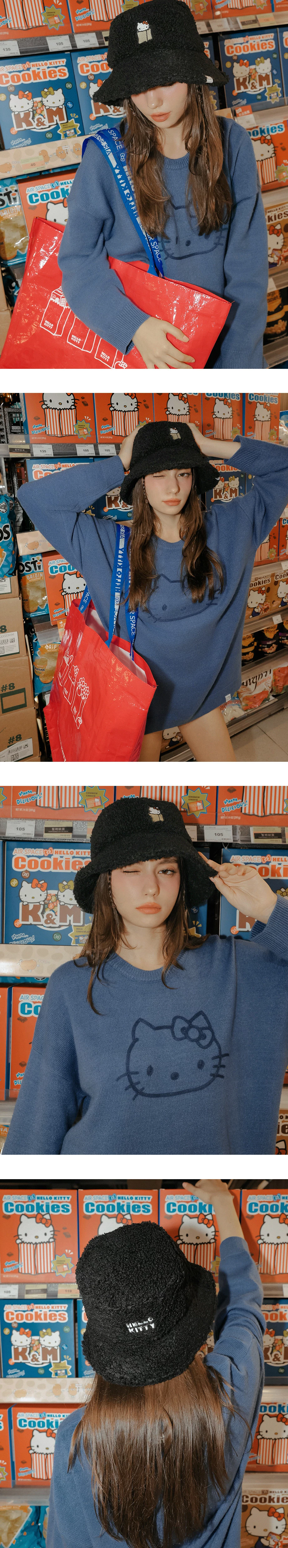 【Hello Kitty Collaboration】Fluffy Bucket Hat with Kitty Embroidery