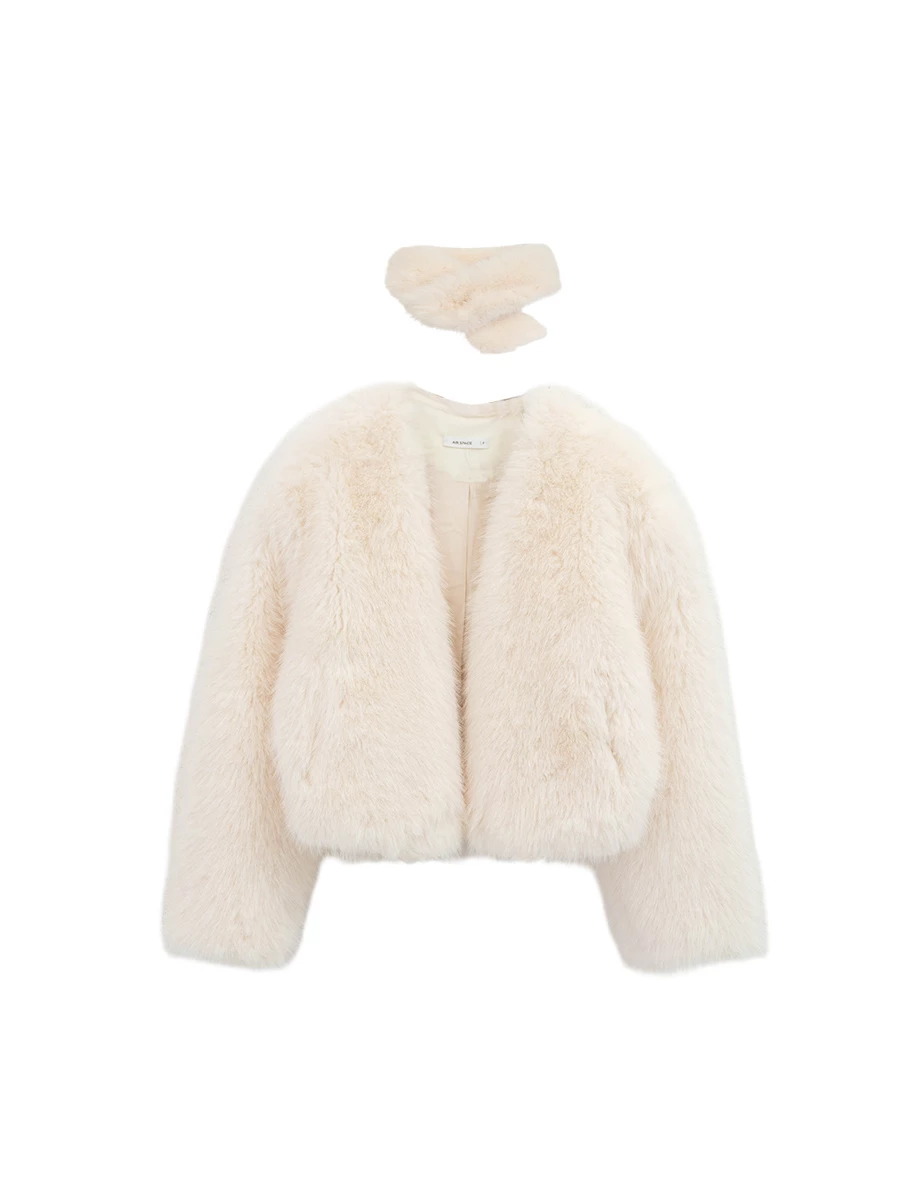 Luxe Taupe Faux Fur Cropped Jacket and Scarf Set