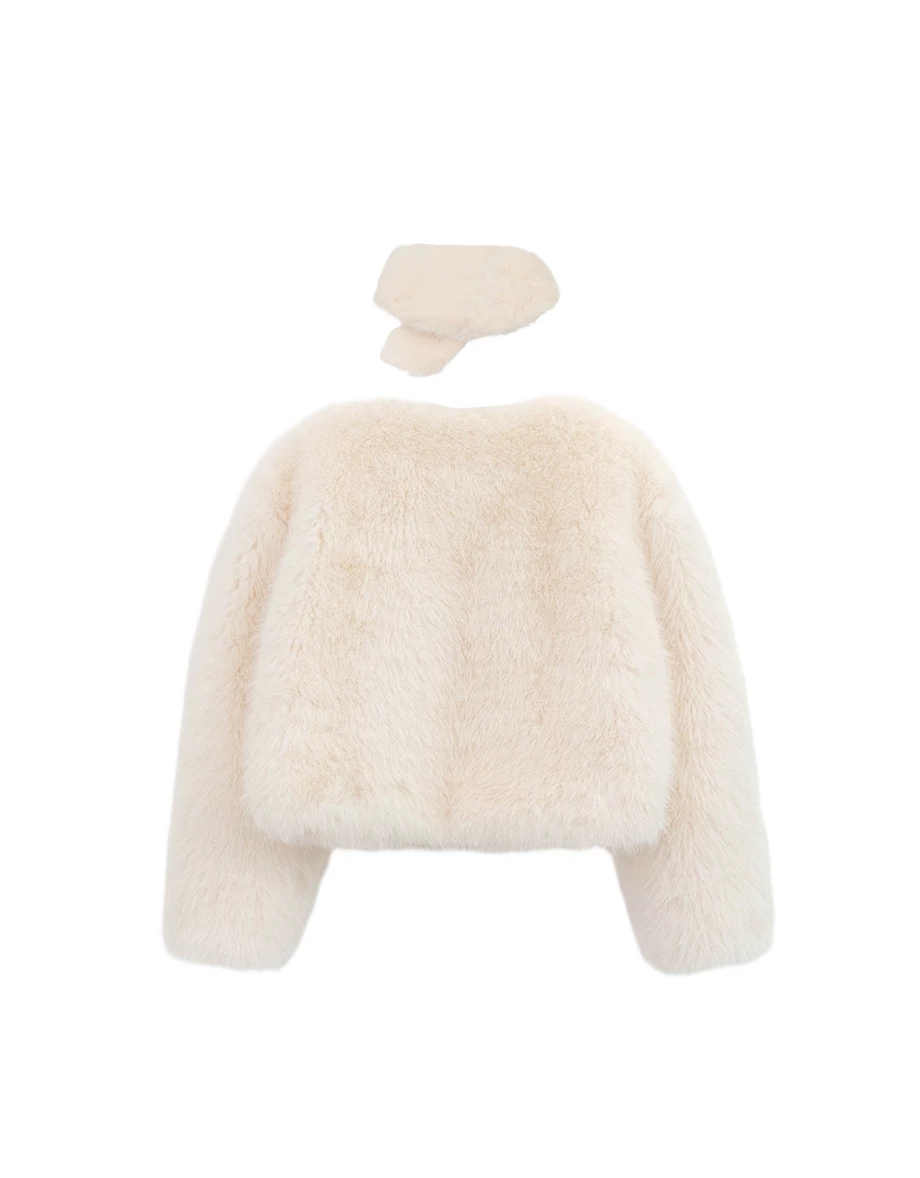 Luxe Taupe Faux Fur Cropped Jacket and Scarf Set