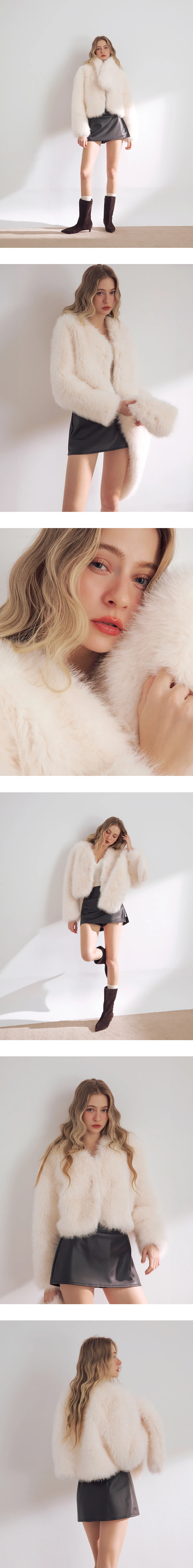 Luxe Taupe Faux Fur Cropped Jacket and Scarf Set