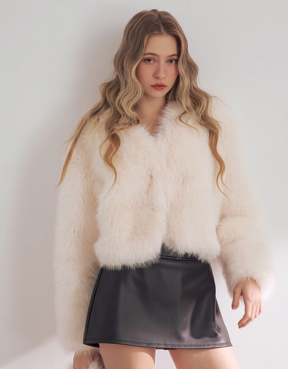 Luxe Taupe Faux Fur Cropped Jacket and Scarf Set