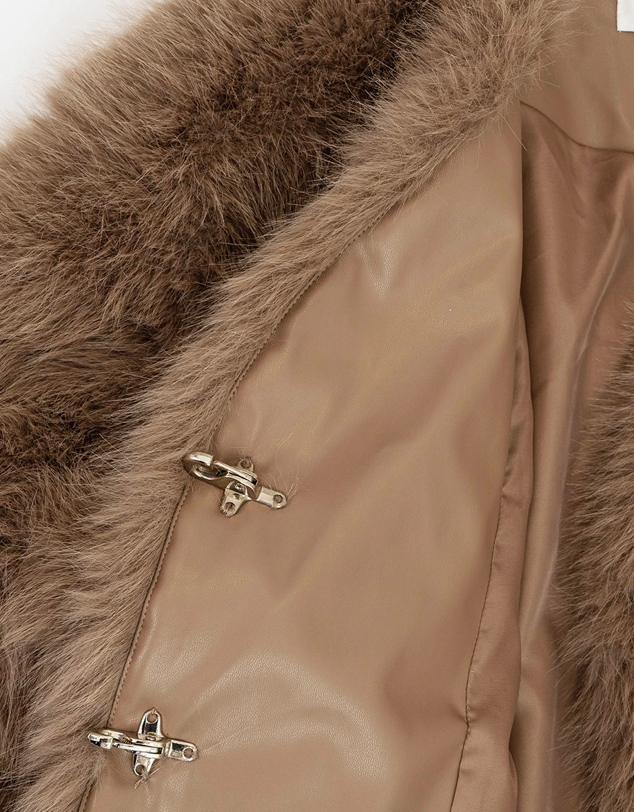 Luxe Taupe Faux Fur Cropped Jacket and Scarf Set