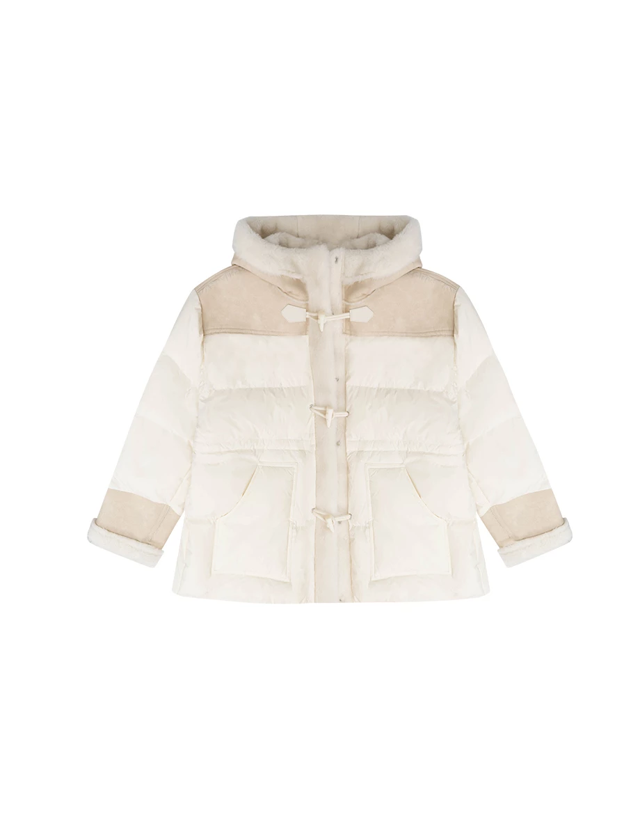 Faux Fur Shearling Trimmed Puffer Hooded Jacket Coat