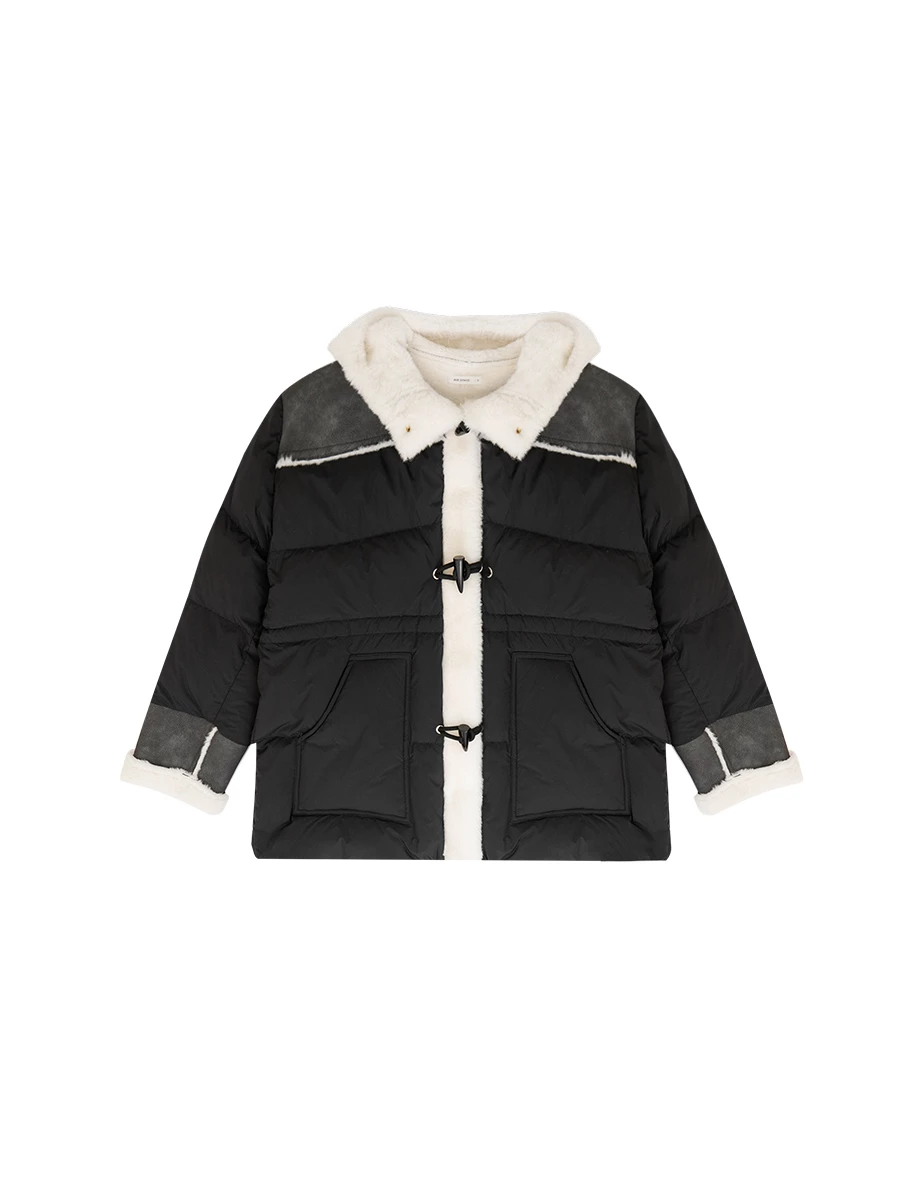 Faux Fur Shearling Trimmed Puffer Hooded Jacket Coat