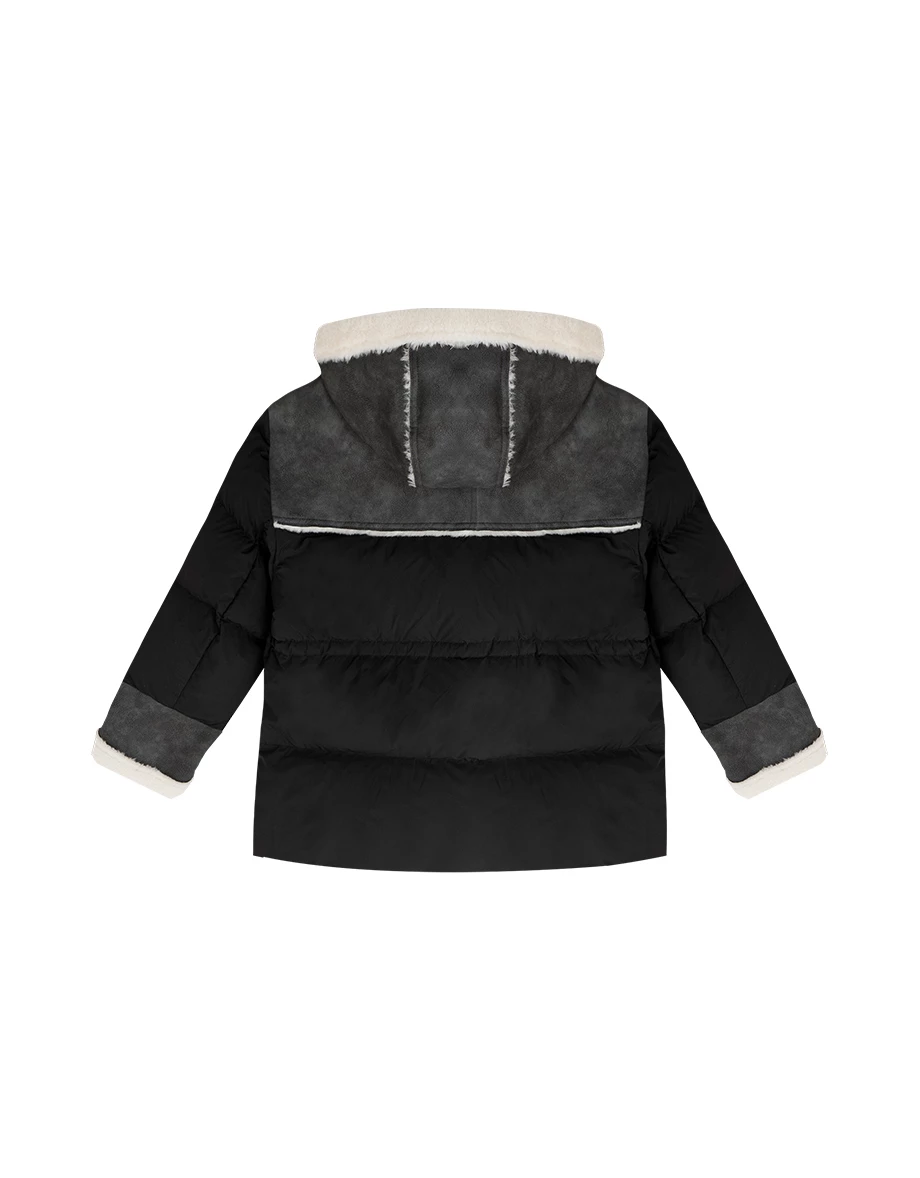 Faux Fur Shearling Trimmed Puffer Hooded Jacket Coat