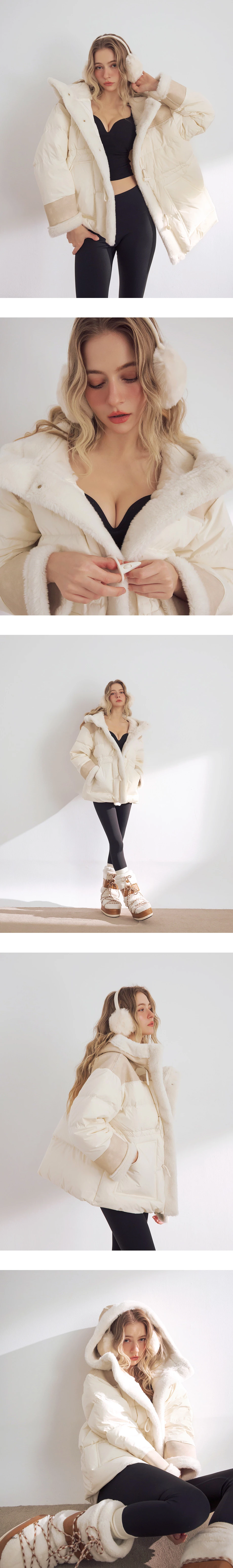 Faux Fur Shearling Trimmed Puffer Hooded Jacket Coat
