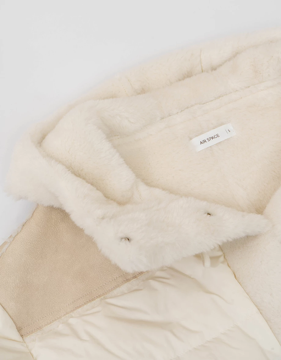 Faux Fur Shearling Trimmed Puffer Hooded Jacket Coat