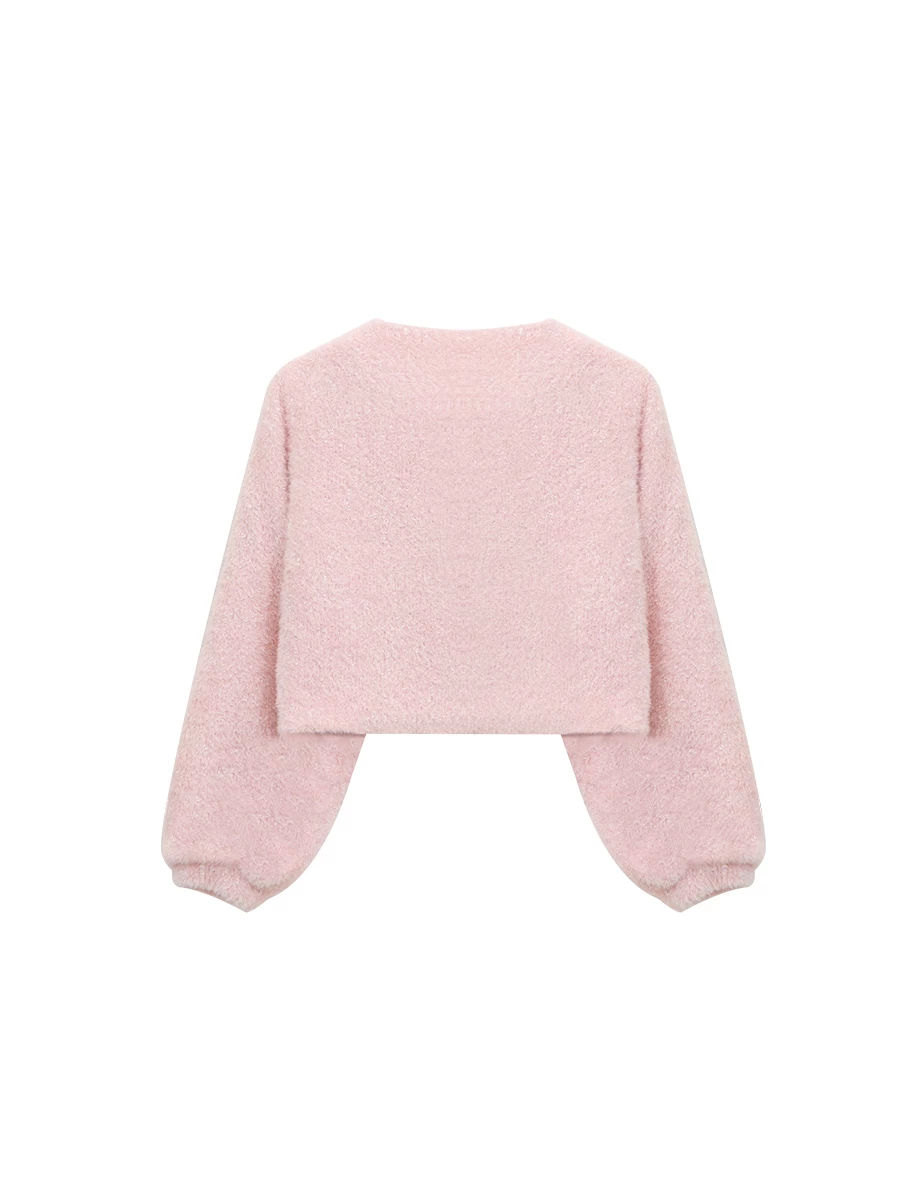 Soft Touch Fluffy Knit Buttoned Cropped Cardigan Top
