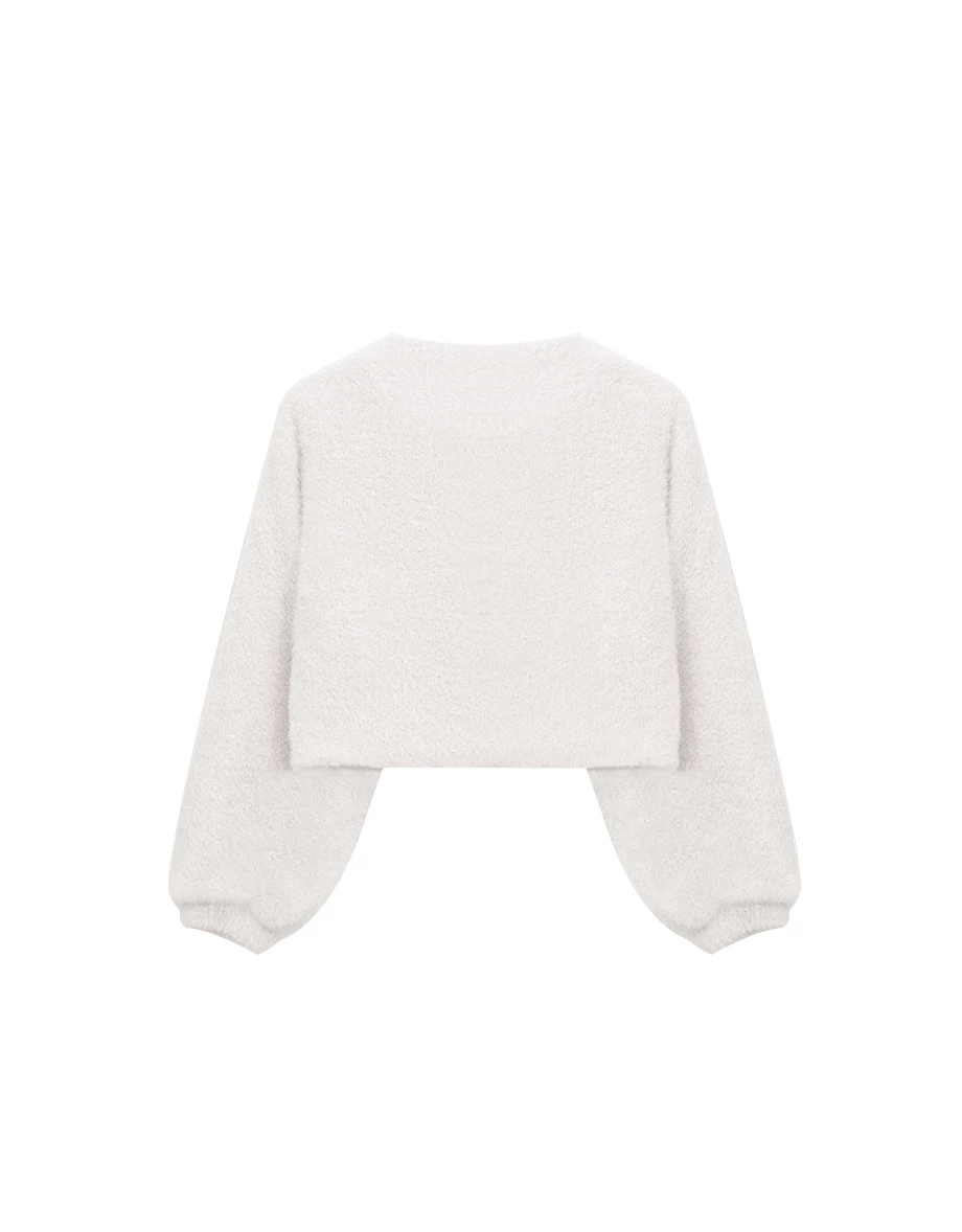 Soft Touch Fluffy Knit Buttoned Cropped Cardigan Top