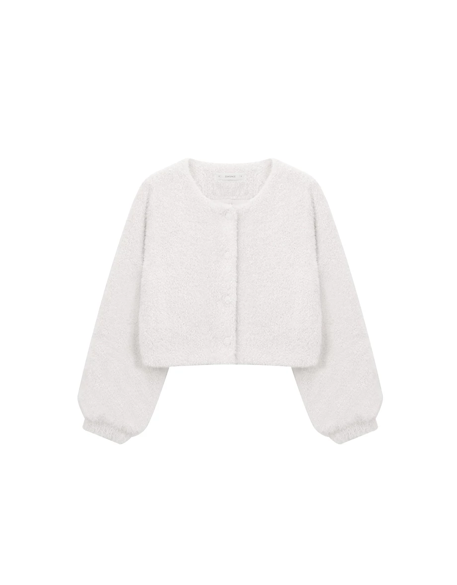 Soft Touch Fluffy Knit Buttoned Cropped Cardigan Top