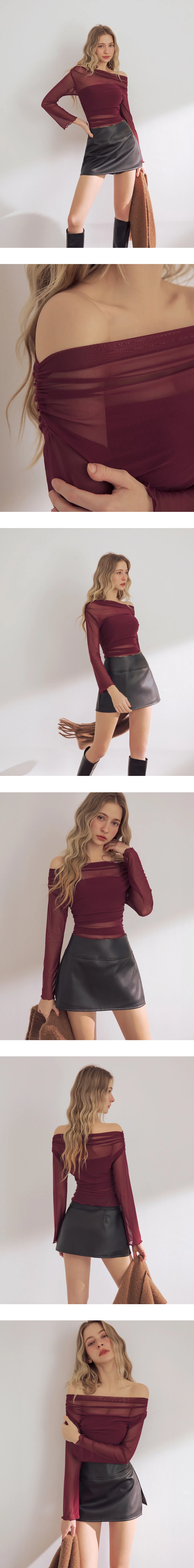 Sheer Off Shoulder Mesh Long Sleeve Top with Matching Bandeau Padded Bra Top Set Wear