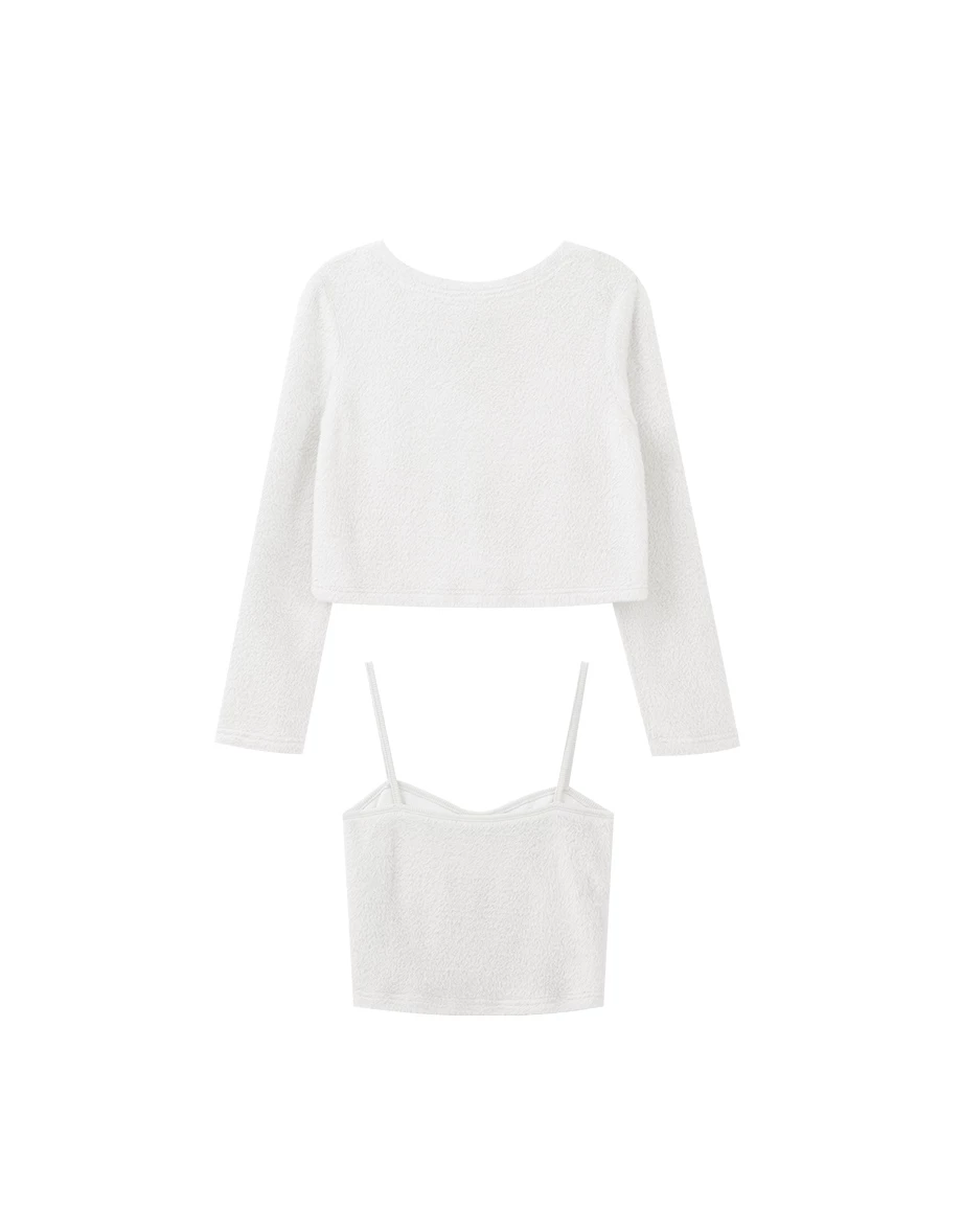 Fluffy Knit Cropped Cardigan and Matching Spaghetti Strap Camisole Set Wear