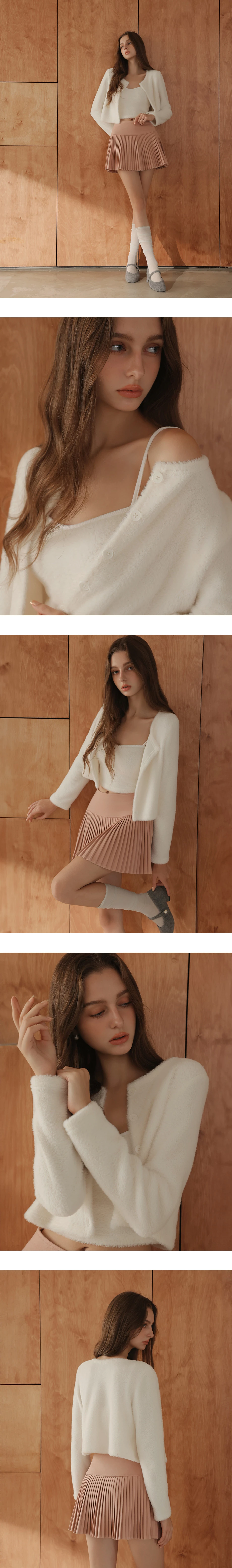 Fluffy Knit Cropped Cardigan and Matching Spaghetti Strap Camisole Set Wear