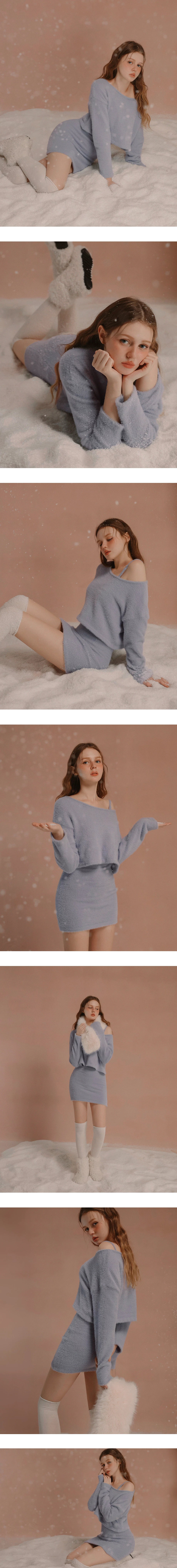 Long Sleeve Cropped Fluffy Outer Top and Spaghetti Strap Mini Dress Set Wear