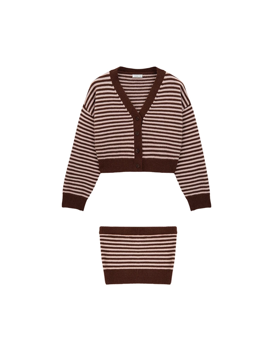 Vintage Contrast Striped Button Up Knit Cardigan and Matching Tube Top Set Wear