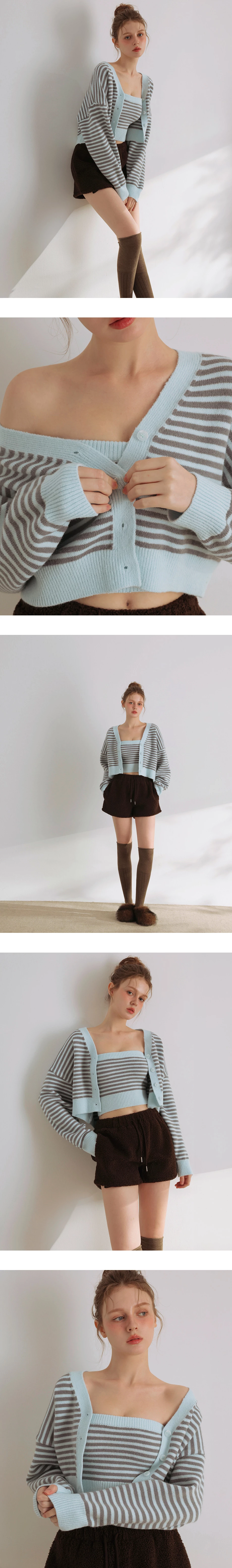 Vintage Contrast Striped Button Up Knit Cardigan and Matching Tube Top Set Wear Vintage Contrast Striped Button Up Knit Cardigan and Matching Tube Top Set Wear