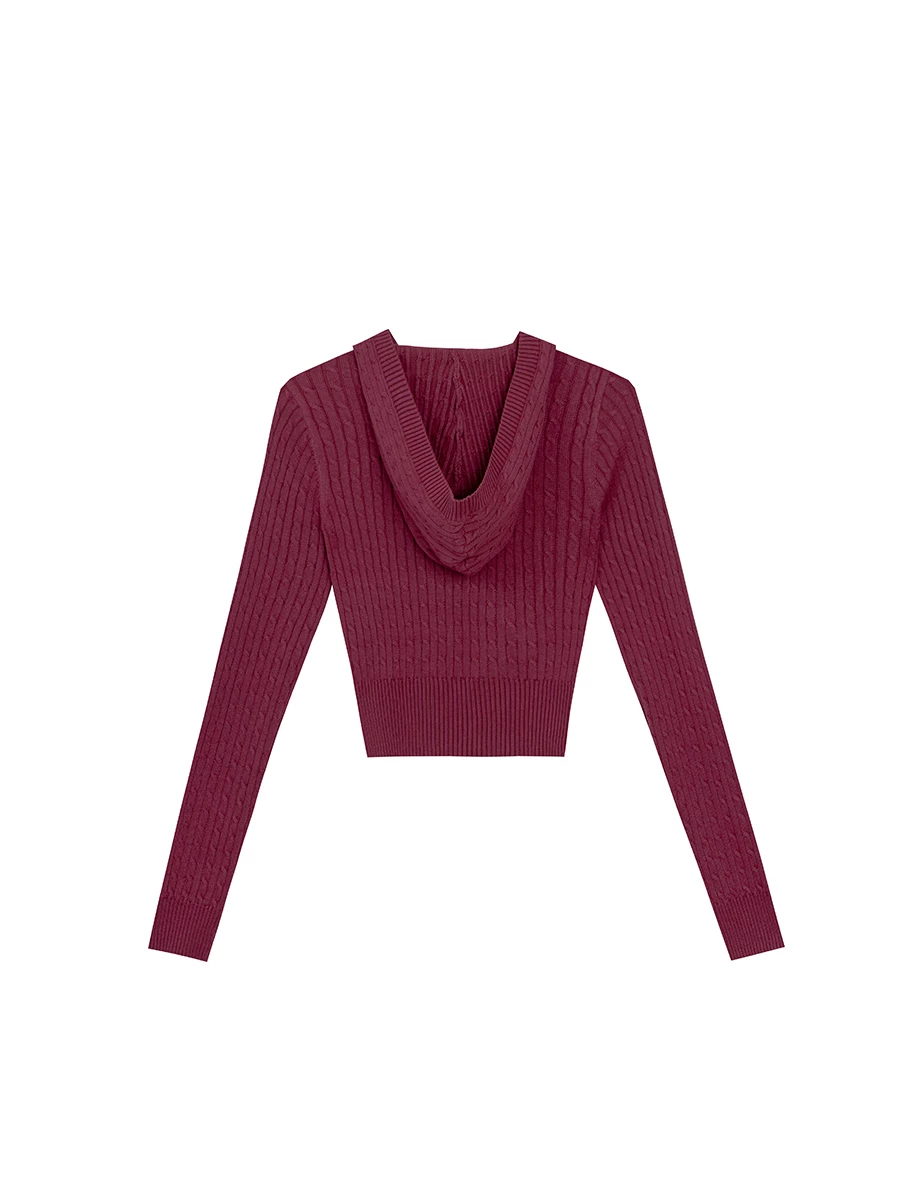 V Neck Cable Knit Cropped Sweater with AIR SPACE Logo Embroidery