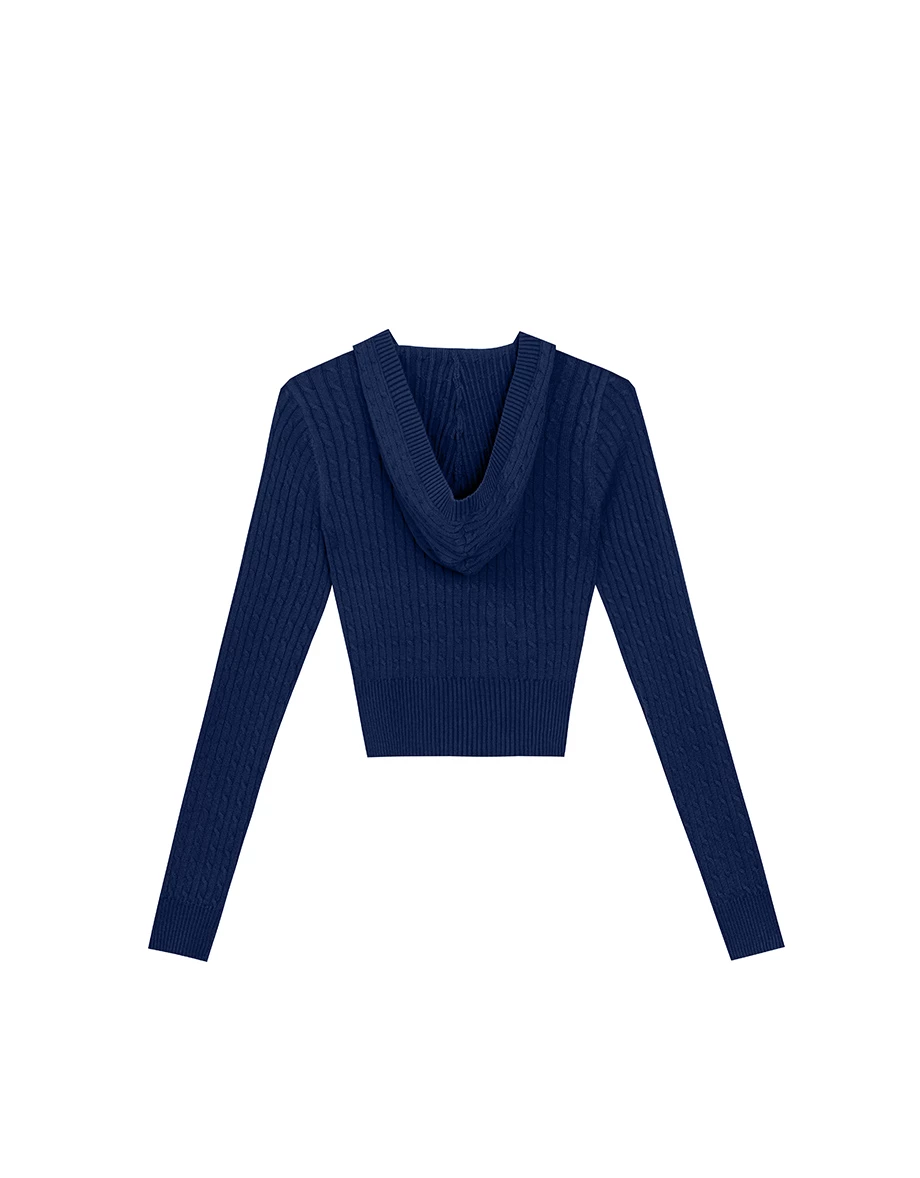 V Neck Cable Knit Cropped Sweater with AIR SPACE Logo Embroidery