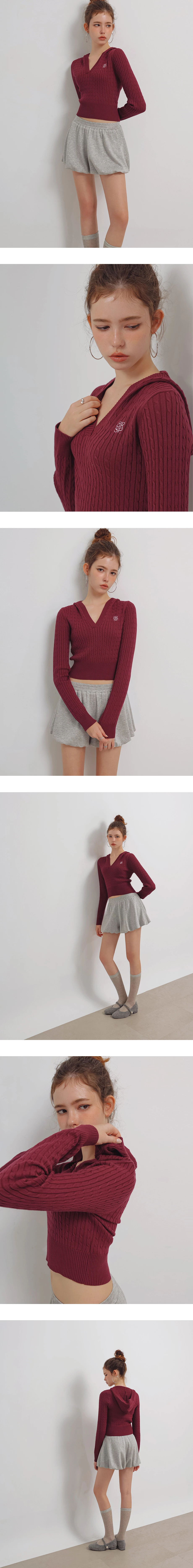 V Neck Cable Knit Cropped Sweater with AIR SPACE Logo Embroidery