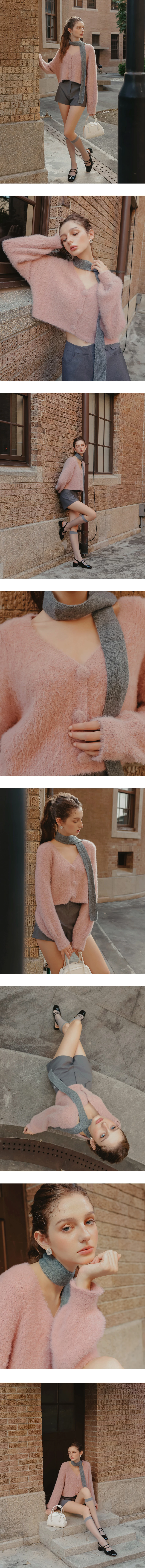 V Neck Fluffy Knit Cropped Cardigan with Button Accents V Neck Fluffy Knit Cropped Cardigan with Button Accents