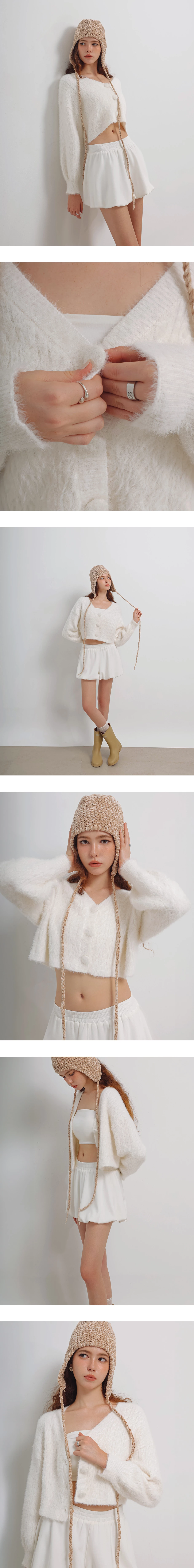 V Neck Fluffy Knit Cropped Cardigan with Button Accents V Neck Fluffy Knit Cropped Cardigan with Button Accents