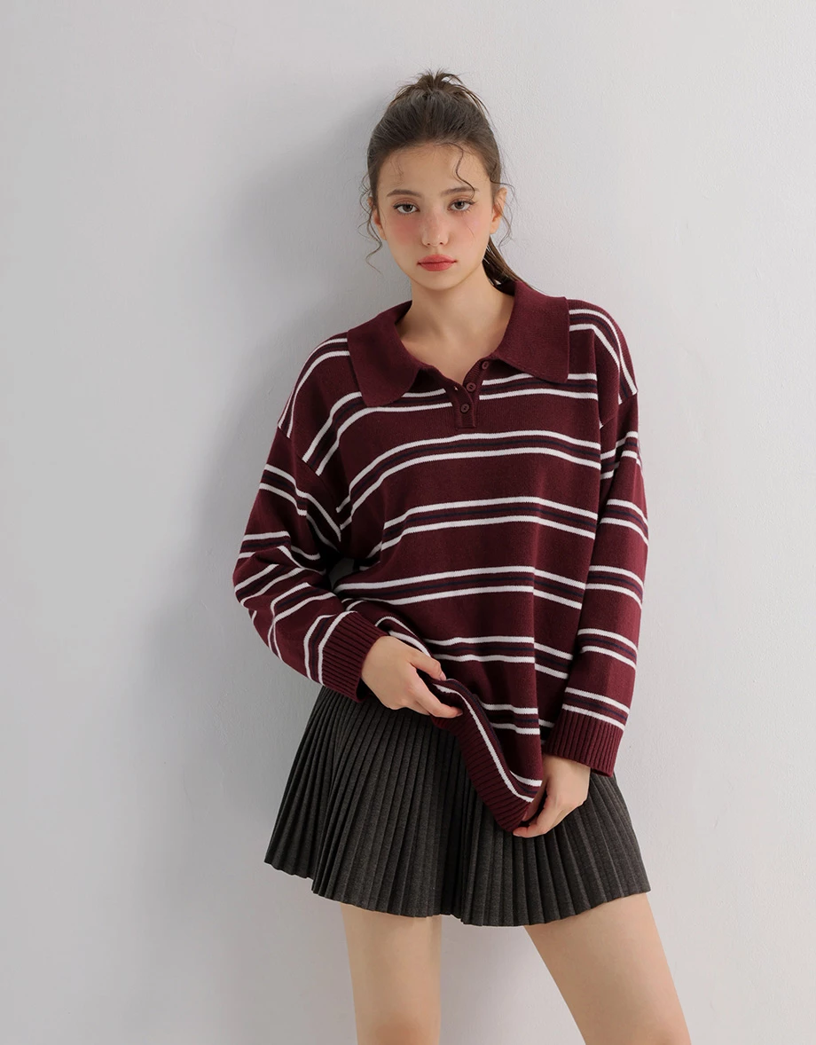 Vintage Striped Knitted Polo Collar Sweater Vintage Striped Knitted Polo Collar Sweater