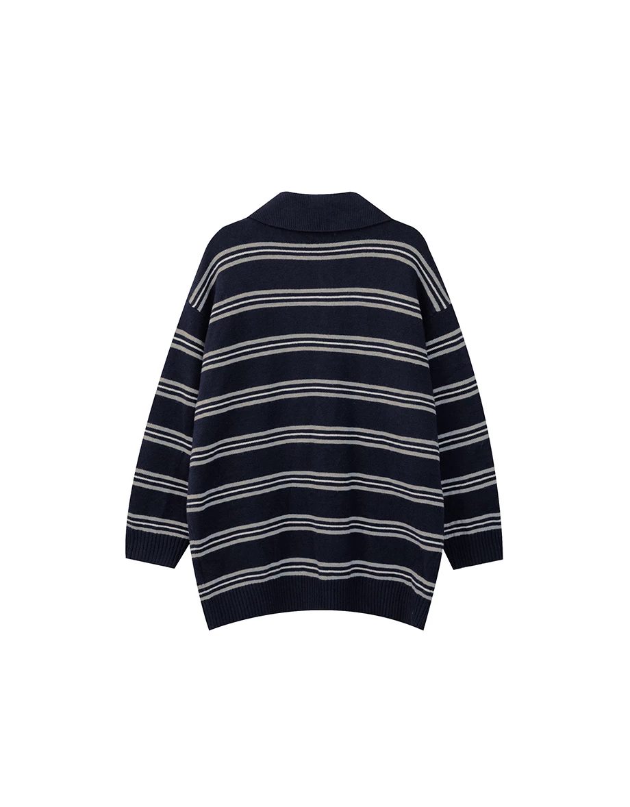 Vintage Striped Knitted Polo Collar Sweater