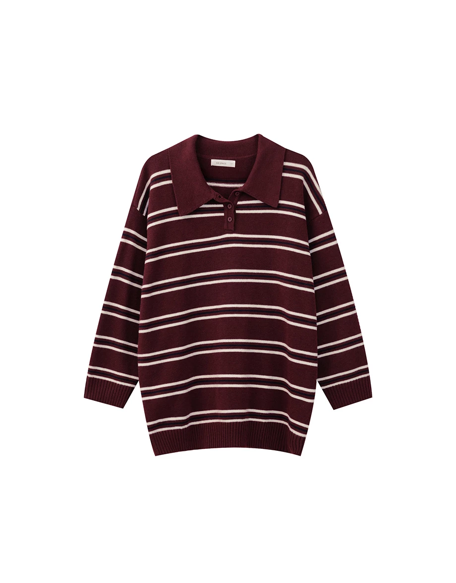 Vintage Striped Knitted Polo Collar Sweater